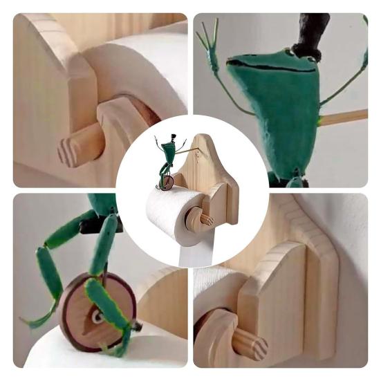 Держатель для туалетной бумаги с забавным дизайном в виде лягушки, простая в установке настенная деревянная подставка для рулонов бумаги, декор для ванной комнаты