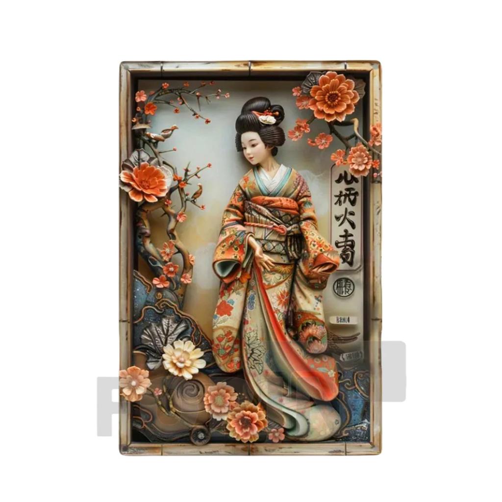 D Japanese Art Poster Kimono Cherry Blossoms elegant Retro Geisha Metal SignHomeRoomOfficeIzakayacafeStudio Wall Decor