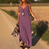Женское летнее платье-комбинация без рукавов, повседневное платье макси с V-образным вырезом и разрезом, свободный пляжный сарафан, наряд для путешествий и отпуска