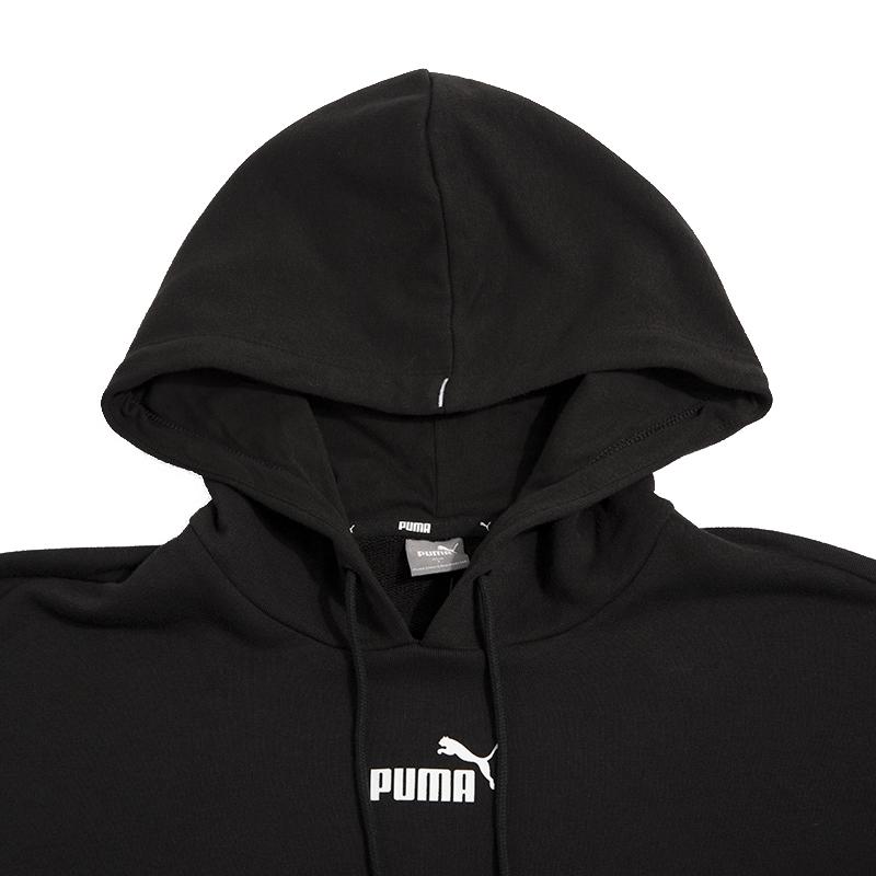 Puma Минималистичный спортивный повседневный свитер с логотипом и буквенным принтом, цветной блок, круглый вырез, заниженная линия плеч, женская футболка, черный цвет 673638-91