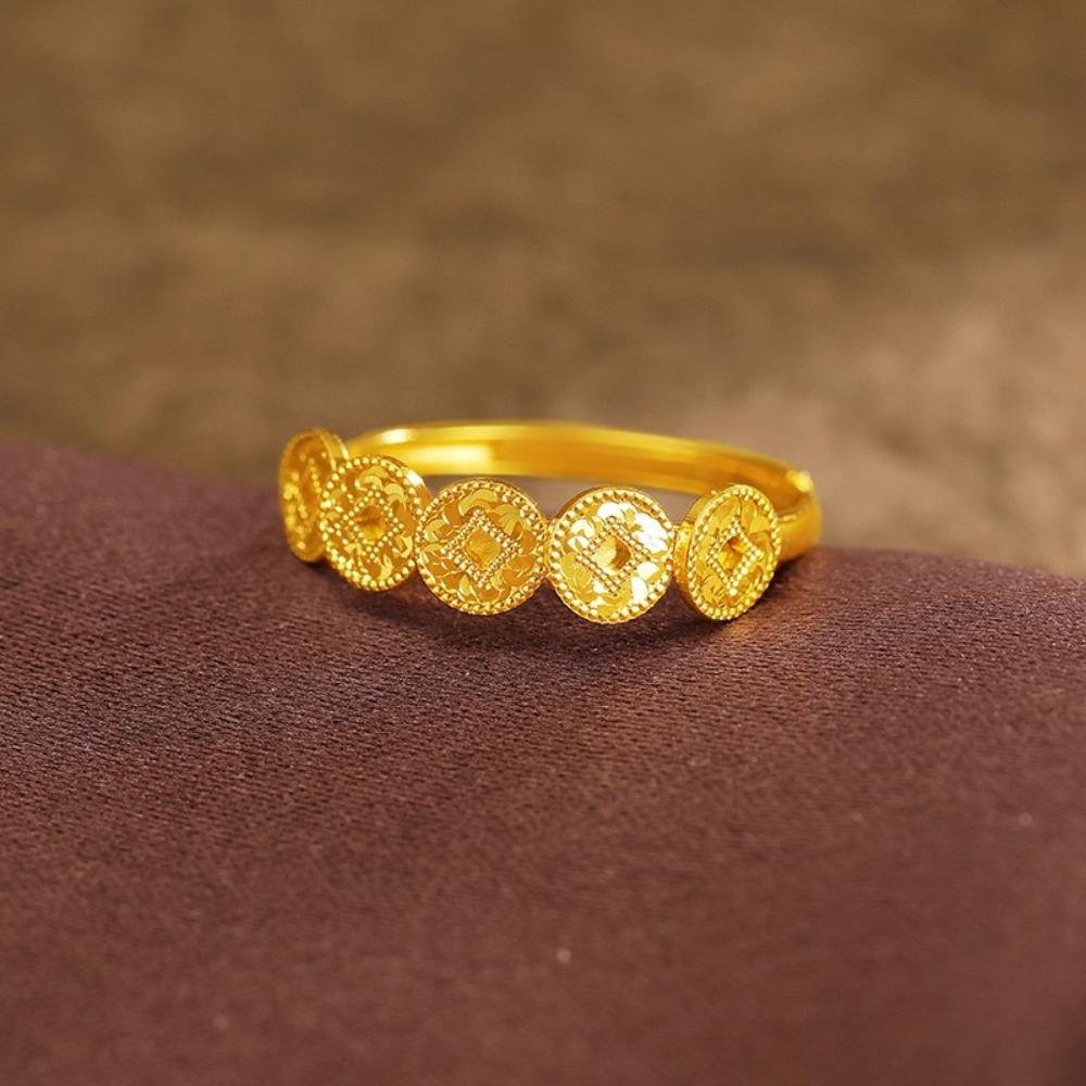 Vintage Five Emperor Coins Ring for Women Luxury Gold Brass Money Ring Retro Elegant Wealth Attracting Jewelry