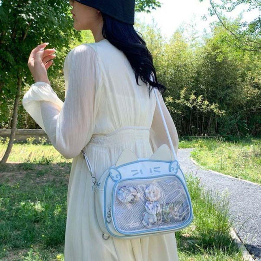 Сумка на молнии Каваи Кошка Итабаг Хлопковая кукольная сумка Модные рюкзаки Смешной прозрачный карман Дети