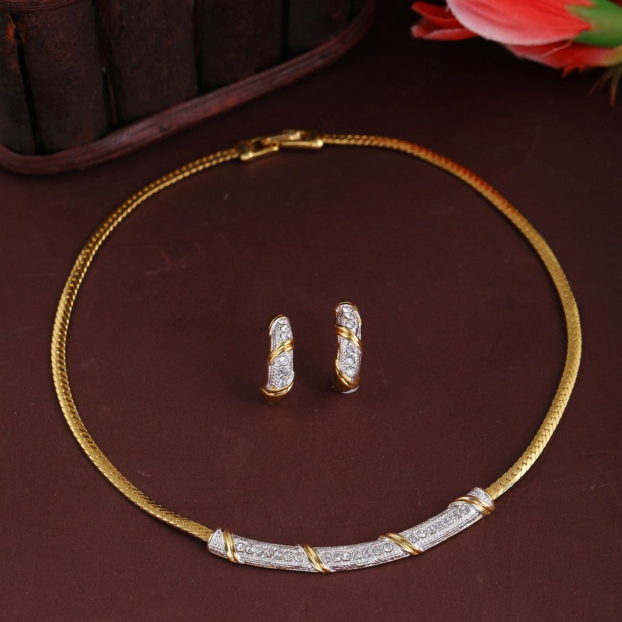 Estele Комплект дизайнерского ожерелья с двухцветным современным американским бриллиантом CZ для женщин