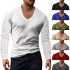 Men's Summer Long Sleeve Top Sun Protection Base Shirt Men's Large V-neck Solid Color Large Size Casual T-shirt Men
