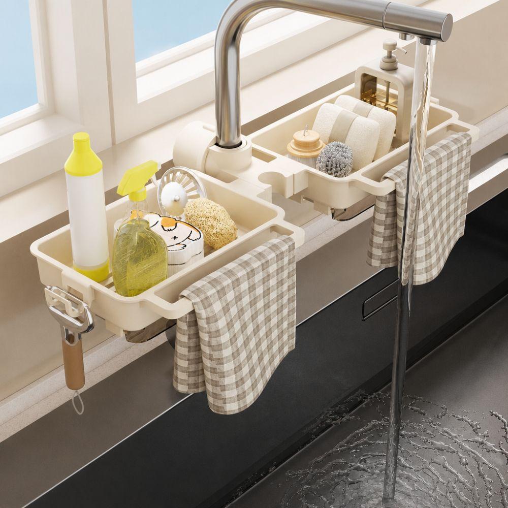 Hanging Sink Faucet Organizer Adjustable Sponge Storage Rack Faucet Drain Rack Bathroom