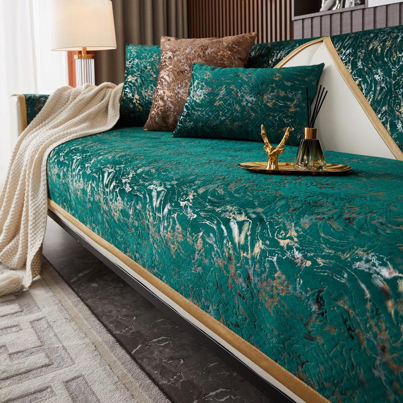 Gilded Pattern Dutch Velvet Sofa Covers Sofas Towel Anti-slip Couch Protector Slipcover Sofa Blanket for Living Room Yellow Edge