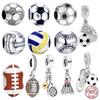 Sports Series Charm Jewelry Football Rugby Volleyball Beads S925 Sterling Silver Badminton Pendant Fit Original Bracelet