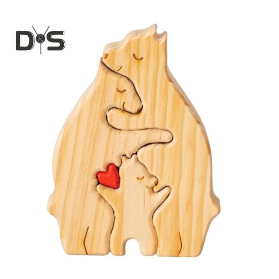 Персонализированная деревянная головоломка с медведем и фамилией от 2 до 7, деревянная головоломка с медведем, настольная фигурка, индивидуальная скульптура с фамилией для молодых родителей