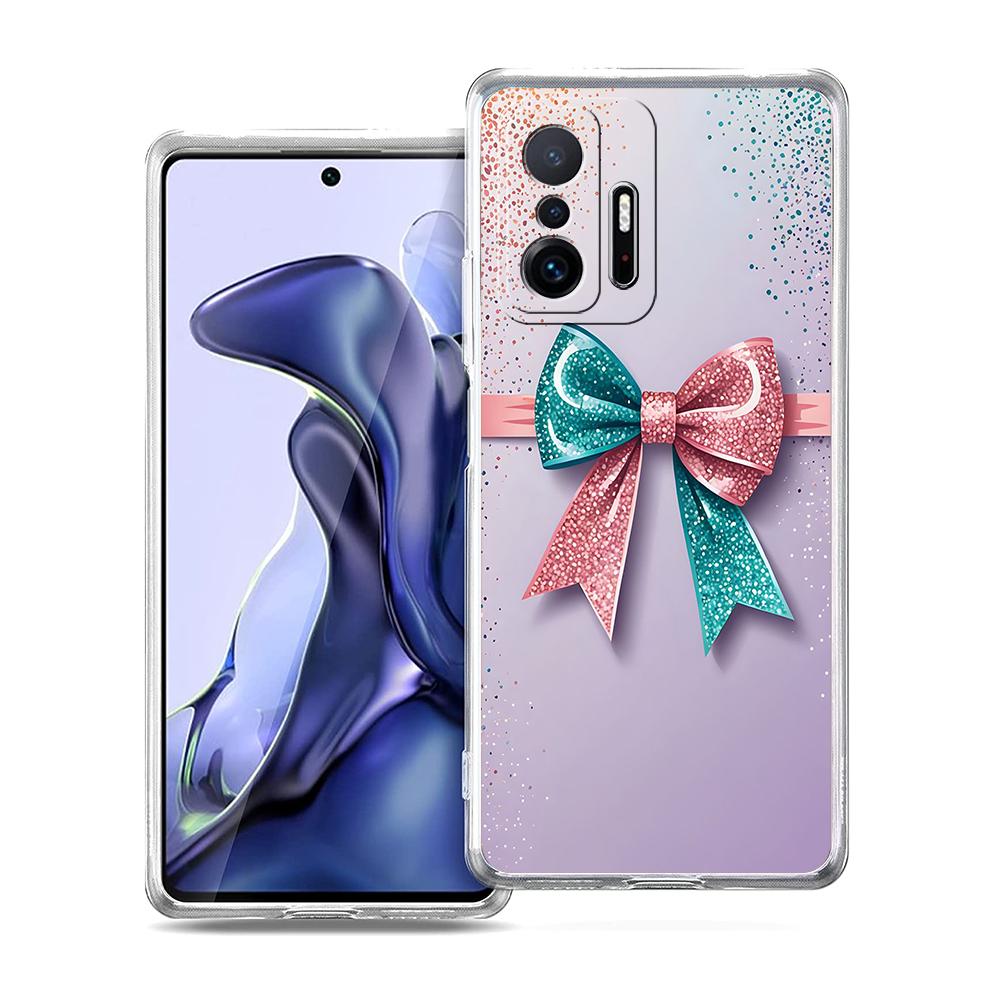 Прозрачный чехол для телефона для Xiaomi Mi 14 13 12 11 Ultra 13T 12T 11T Poco X3 NFC F3 F6 Pro Lite 5G Мягкий ТПУ Розовое Сердце с Бантом