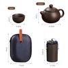 Ceramic Purple Sand Tea Set Portable Outdoor Travel Tea Pot and Cups Set with Towel Tea Canister and Carry Bag