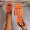Summer New Large Size Flat Bottom Sandal Stud Square Toe Flip-flops Simple Open Toe Lazy Beach Slippers Women