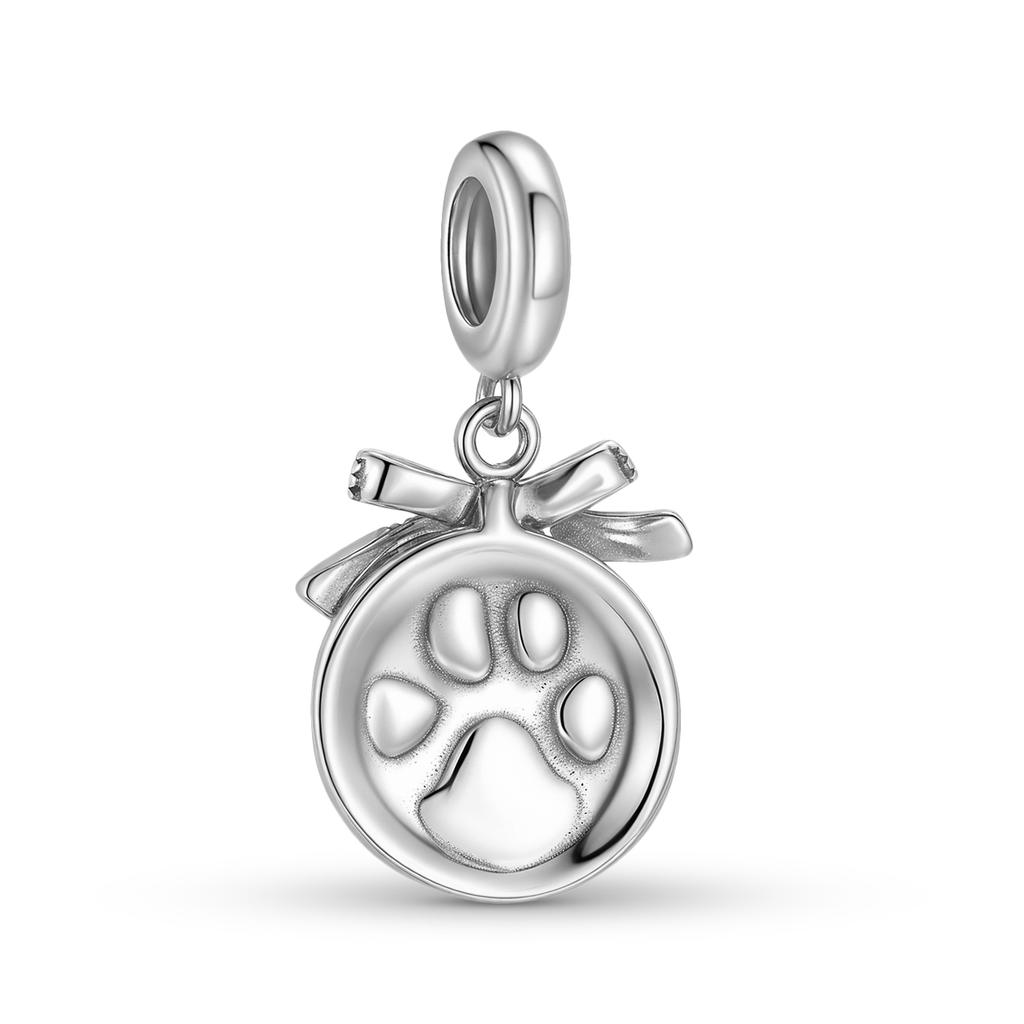 Cute Paw Print Pendant Charm Authentic 925 Sterling Silver Bowknot Beads for Women Charm Bracelet Necklace Jewelry Making Trendy