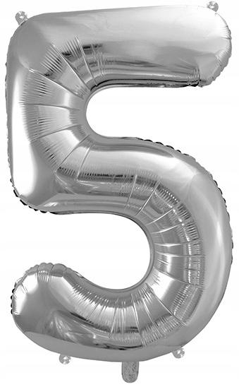 Foil Balloon Number "5", Silver, 86Cm, 1Pc