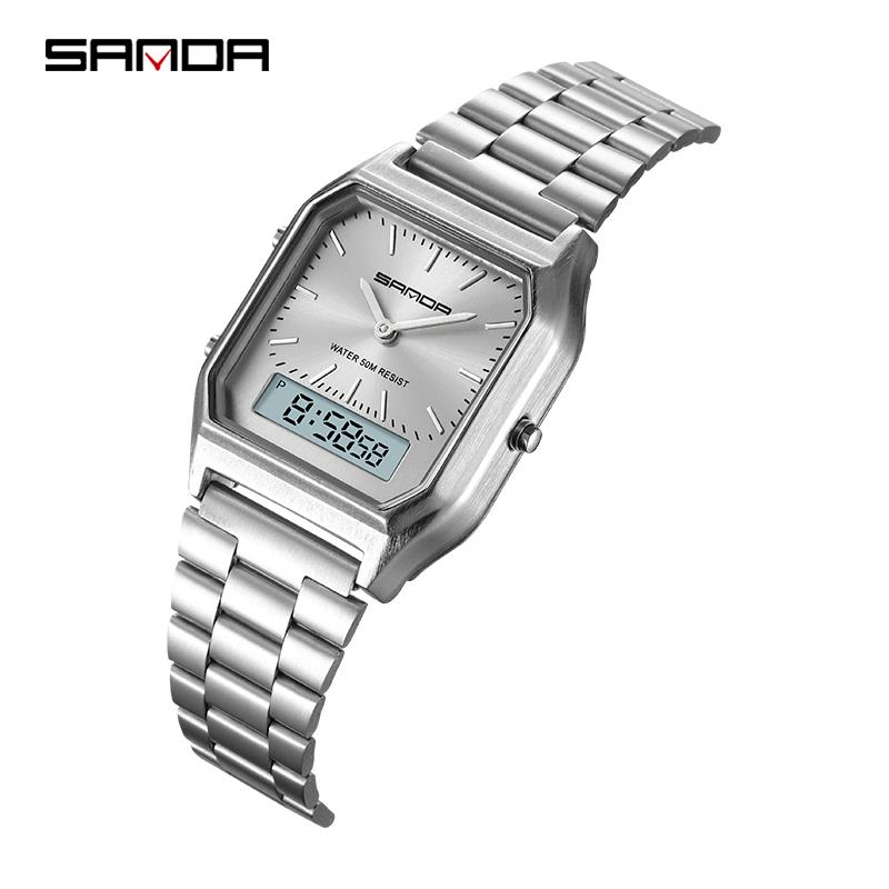 Fashion Unisex G Style Watches Mens Stainless Steel LED Digital Dual Display Clock Unisex Waterproof Sports Quartz Watch