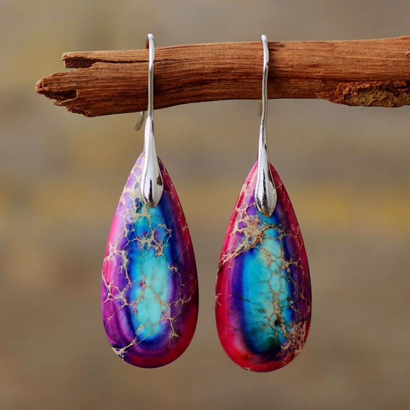 BLINGBAY Women's New Bohemian Natural Stone Drop Pendant Earrings Popular Retro Jewelry Ethnic Style