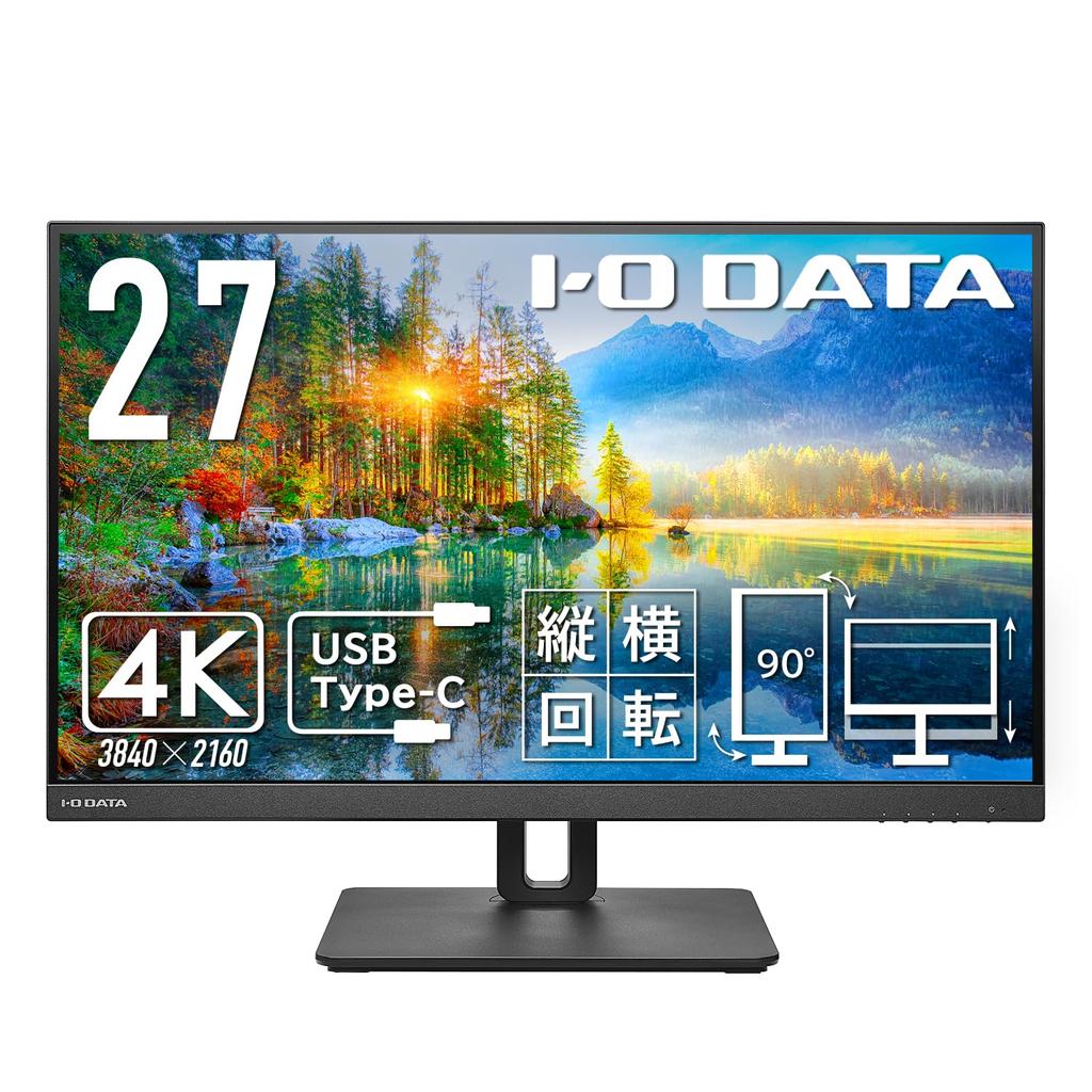 IODATA Monitor 27 Inch 4K 60Hz AAS Panel Wide Viewing Angle 5ms 3 Year (Type-C/HDMI/DisplayPort/Height Adjustment/Vertical/Horizontal Rotation/With