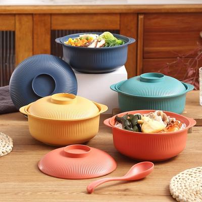 Прочные миски для лапши быстрого приготовления объемом 1 л с крышками Крышка Пластиковая миска для риса Контейнер для еды Многофункциональные суповые миски Для горячего риса