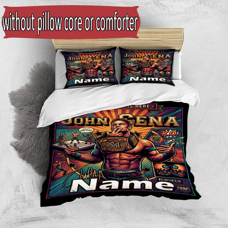 3pcs Duvet Cover Set (1*Duvet Cover + 2*Pillowcase, Without Core), Custom Name John Cena Pattern Bedding Set, Home Bedroom Decor Gift
