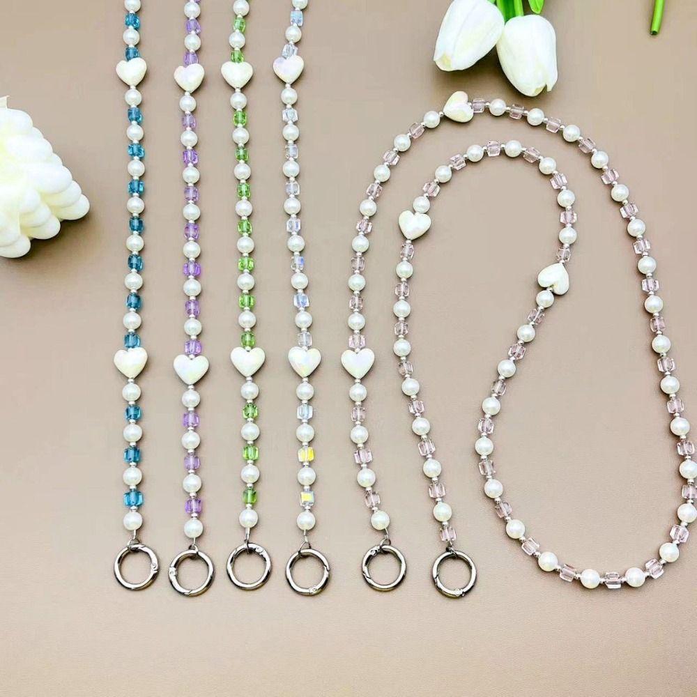 Hanging Decoration Wallet Necklace Chain Pearl Love Bead Phone Anti Loss Lanyard Phone
