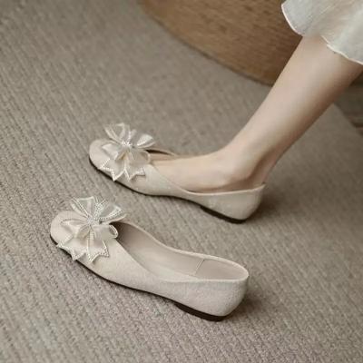 Модная женская обувь на низком каблуке, элегантные женские балетки с квадратным носком и бантом, шикарные, дешевые, в корейском стиле, уличная одежда, распродажа одежды А-силуэта
