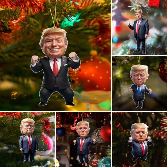 7 Pcs American President Christmas Ornament 2D Flat Acrylic Cartoon President Hanging Ornament Christmas Tree Decoration Backpack Hangings