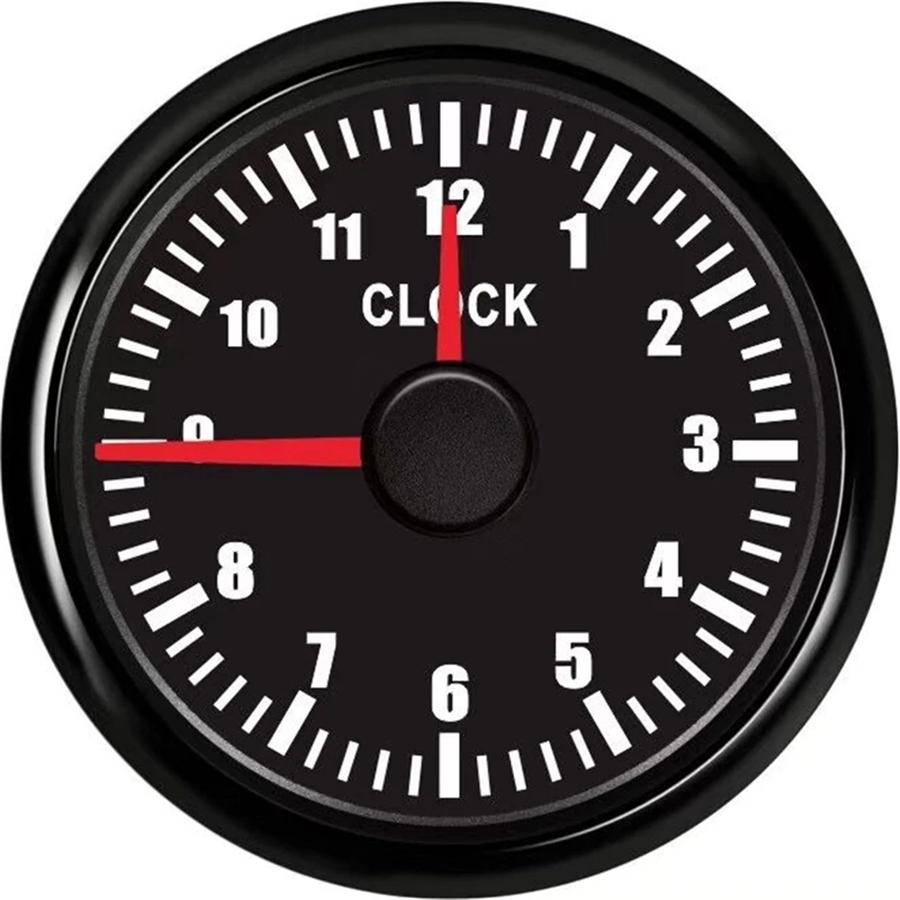 52mm Black Clock Gauges 12 Hours Meter Red Backlight Instrument For Car SUV Boat