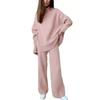 Women Knitted Suit Soft Turtleneck Long Sleeve Sweater Wide Leg Pants Commuter 2 Pieces Sets Autumn Winter Homewear