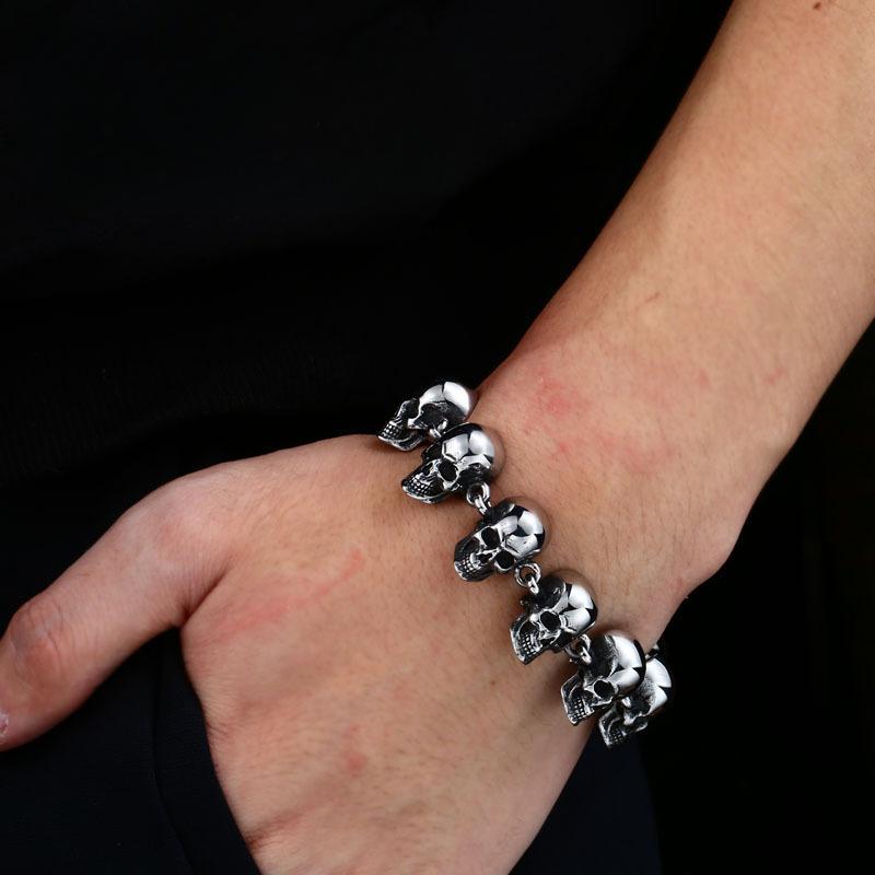 Железный воин, браслет из титановой стали, властный мужской браслет в стиле панк из нержавеющей стали с черепом