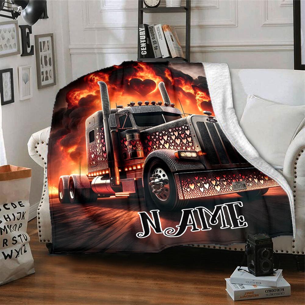 Flaming Truck Adventure In The Night Sky Customize Your Name Cartoon Movie Pattern Blanket Chair Office Sofa Bed Camping Soft And Warm Give To