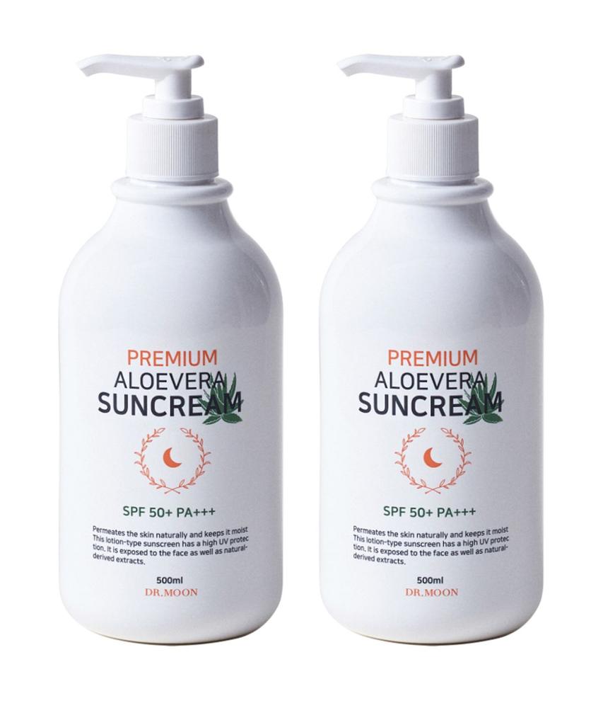 Premium Large Size Aloe Vera Sun Cream SPF50+ PA+++ 500ml 2-Piece Set