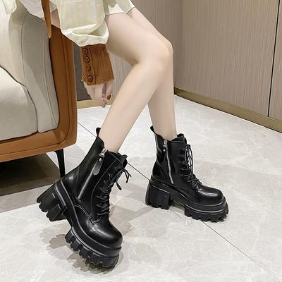 Обувь Ботинки Женская Зимняя Обувь Ботинки-Женские Панк Лолита 9СМ Осень Женские Рок Ботильоны На Танкетке Внутренние Белые Ботильоны