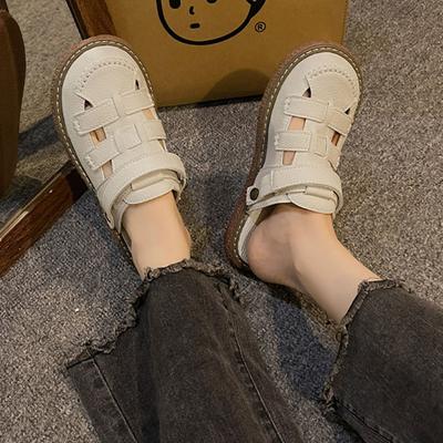 Модные сандалии Baotou для женщин, летняя новая верхняя одежда, полые толстые подошвы, полутапочки, повседневные женские римские сандалии, две поношенные туфли