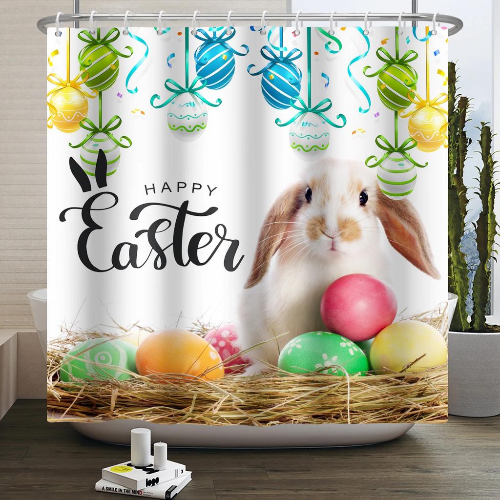 Весенняя Пасхальная Занавеска для душа Счастливый Кролик Кролик Яйца Цветочный Сад Цветочный Праздничный Водонепроницаемая Занавеска для душа для ванной комнаты с крючками