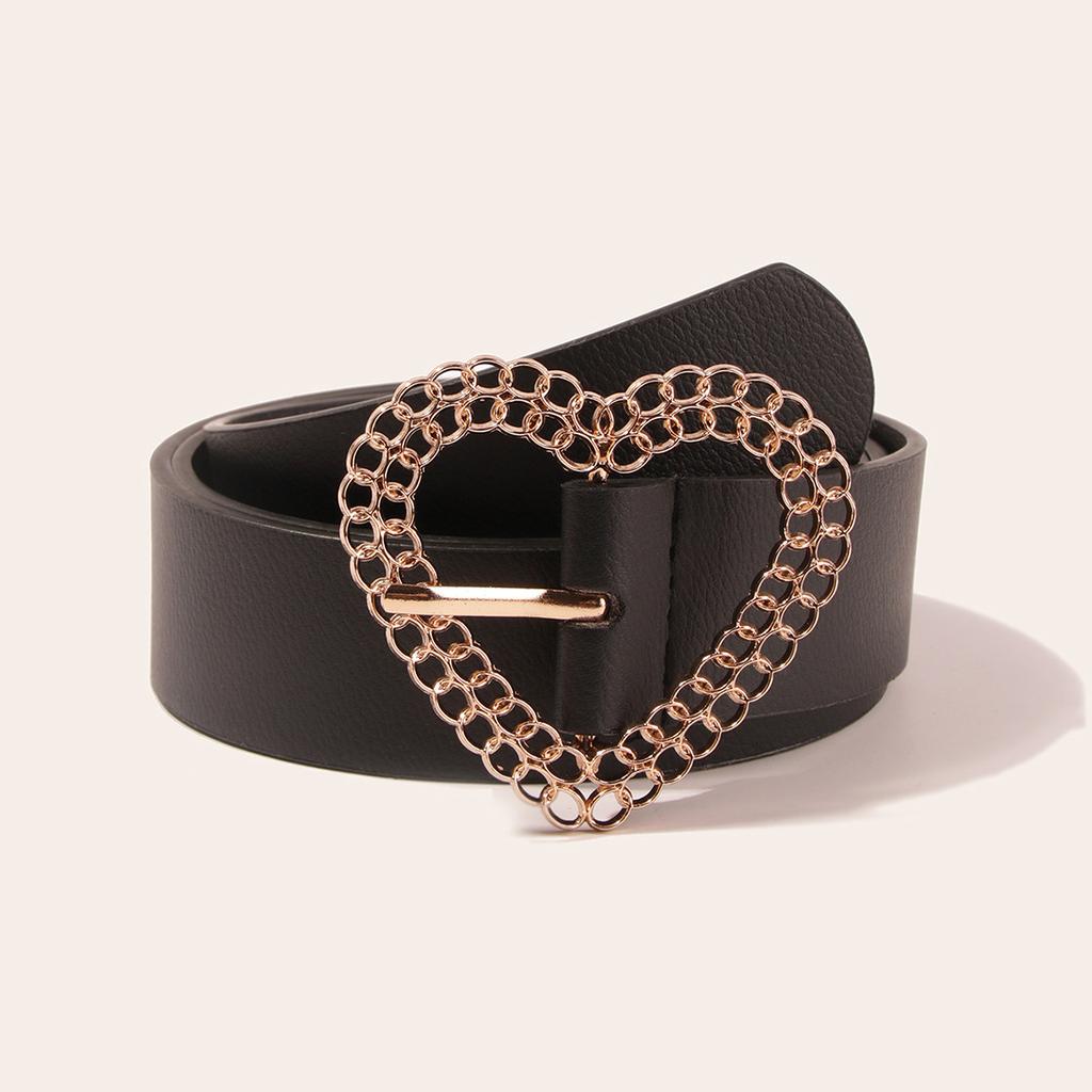 New Love Chain Buckle Women's Black Flat Belt Versatile Belt