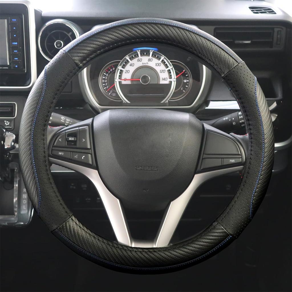 Nishiki Sangyo Tomboy Leather Steering Wheel Carbon Size S Cover, Fiber, (36.5cm-37.9cm), Blue, GL-9253