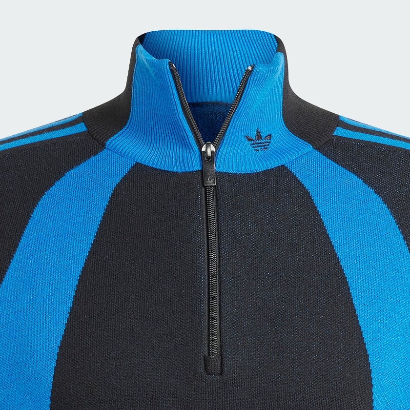 adidas Оригинальный лоскутный свитер с цветными блоками и молнией до половины, мужские топы, синий IR7127