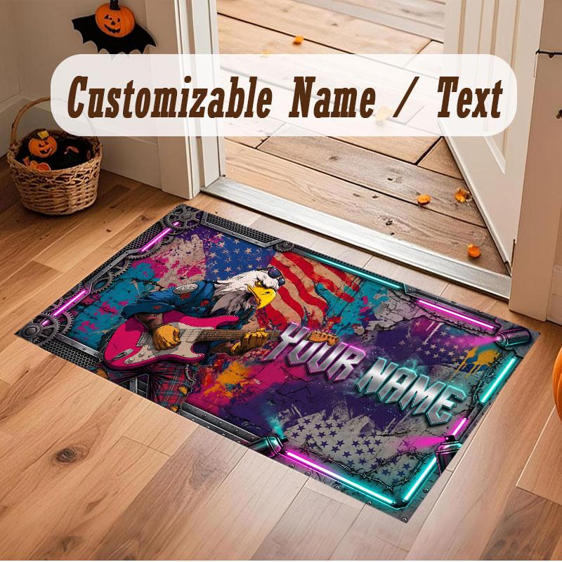 American Patriotic Theme Crystal Velvet Floor Rug Personalized Custom Name Text Warm Carpet Home Decoration