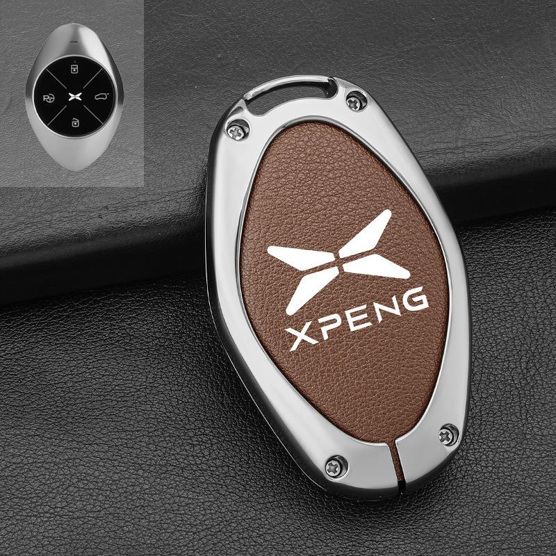 Чехол-брелок для ключа автомобиля из сплава+кожи для Xpeng Xiaopeng p7 p7i p5 g3 g3i g9 g6 22-23 Держатель Аксессуары для брелока в салоне