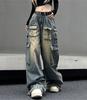 Multi-pocket Streetwear Cargo Pants Women Autumn Winter Wide-leg Washable Oversized Jeans Women Y2k Baggy Denim Pant