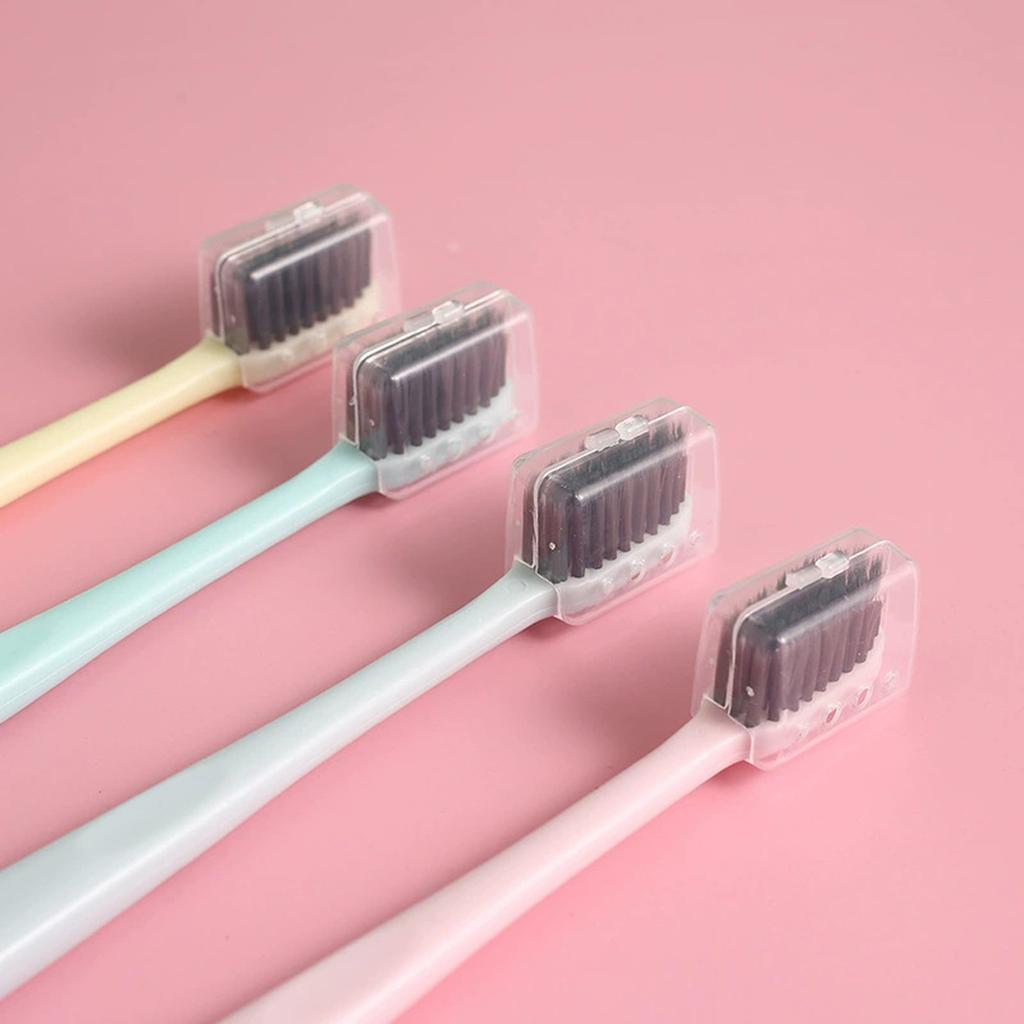 Charcoal Toothbrush for Adults Soft Bristle Toothbrush Set Small Head Manual Soft Bristles Toothbrush with Cover Travel Package