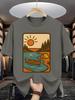 Vintage Camping Print Unisex Short Sleeve Tshirt Lake Canoe Tent Pine Tree Sun Frame O Neck Tee Outdoor Male Street Fashion Tops