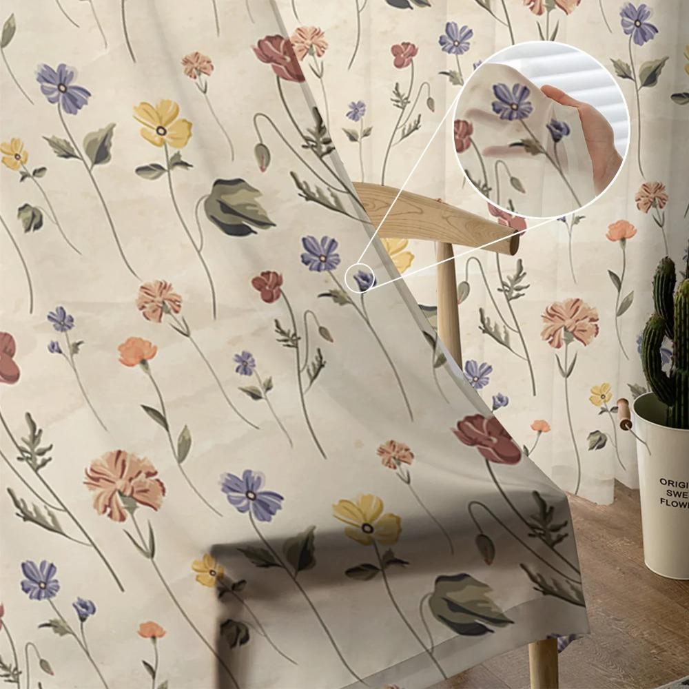 Retro Floral Wildflowers Transparent Curtains for Bed Chamber Living Room Decoration Window Panel Curtain Perfect for Cooking Area Netting Voile