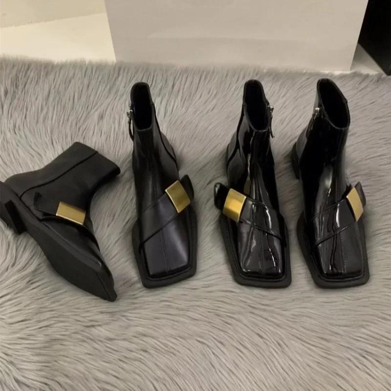 Designer Vintage Women Ankle Boots Fashion Square Toe Shoes Spring Autumn Flats Ladies Short Booties Zapatos De Mujer