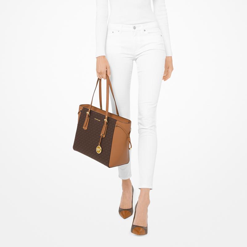 MICHAEL KORS Voyager Presbyopia Printed Commuting Retro Classic Cowhide Tote Bag Shopping Bag Shoulder Bag Medium Women's Dark Brown
