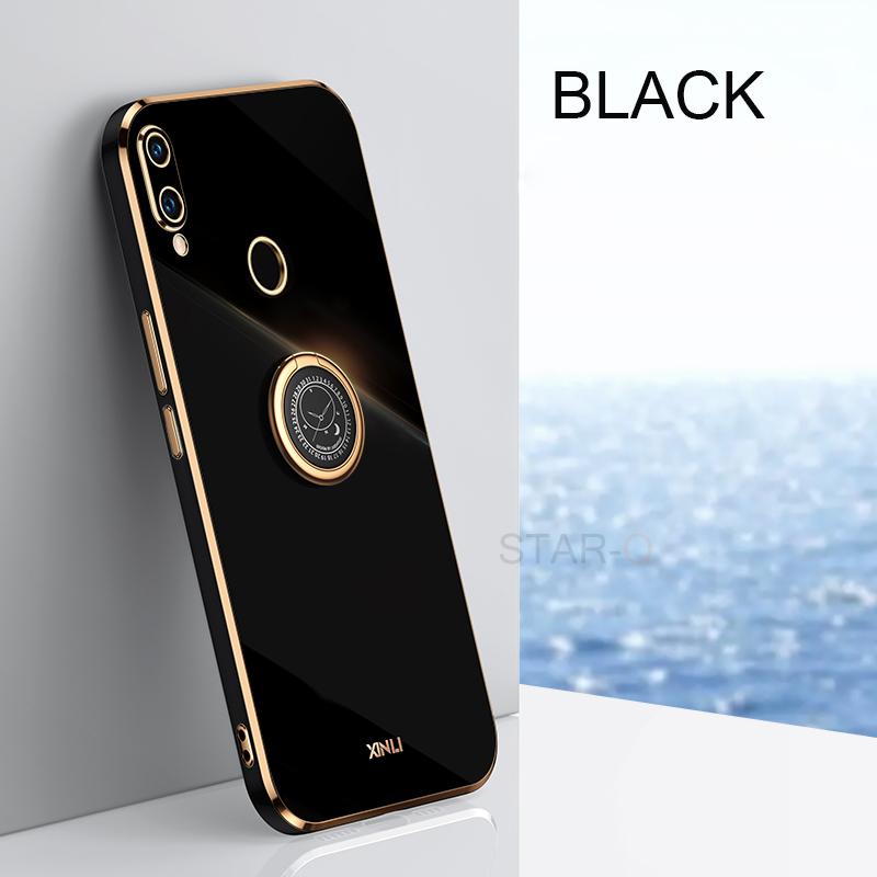 Plating Square Ring Holder Phone Case On For Xiaomi Redmi Note 7 Pro Xiomi Note7 7pro Luxury Bumper Soft Silicone Stand Cover