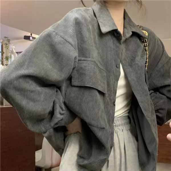 Рубашка в стиле ретро, ​​вельветовое пальто, корейский темпераментный дизайн, кардиган с лацканами, верхняя мода