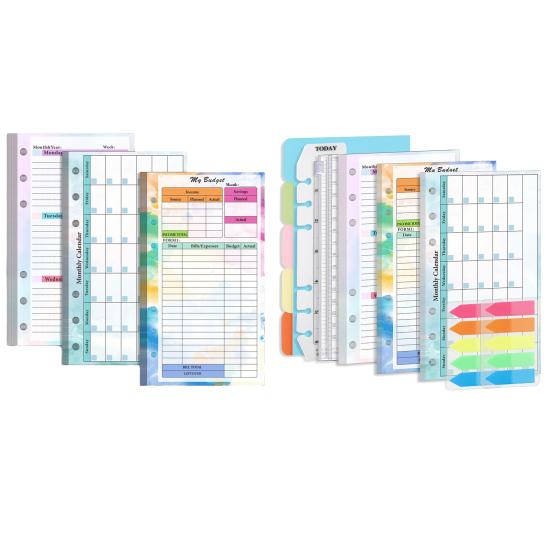 Набор сменных листов для бюджетного планировщика формата A6, 82 листа, 2024 год, красочный месячный/недельный планировщик-календарь, 6 отверстий, блокнот на кольцах для бюджета