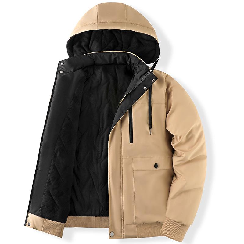 Большая однотонная хлопковая куртка с капюшоном для мужчин с толстым бархатом для повседневных занятий спортом, свободный крой для мужчин в хлопковой куртке