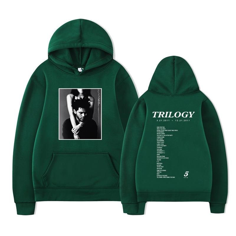 Weeknd Trilogy Hoodie – Unisex Black Fleece Sweatshirt, Double Sided Print (B&W Portrait Front & Tracklist Back), R&B Streetwear