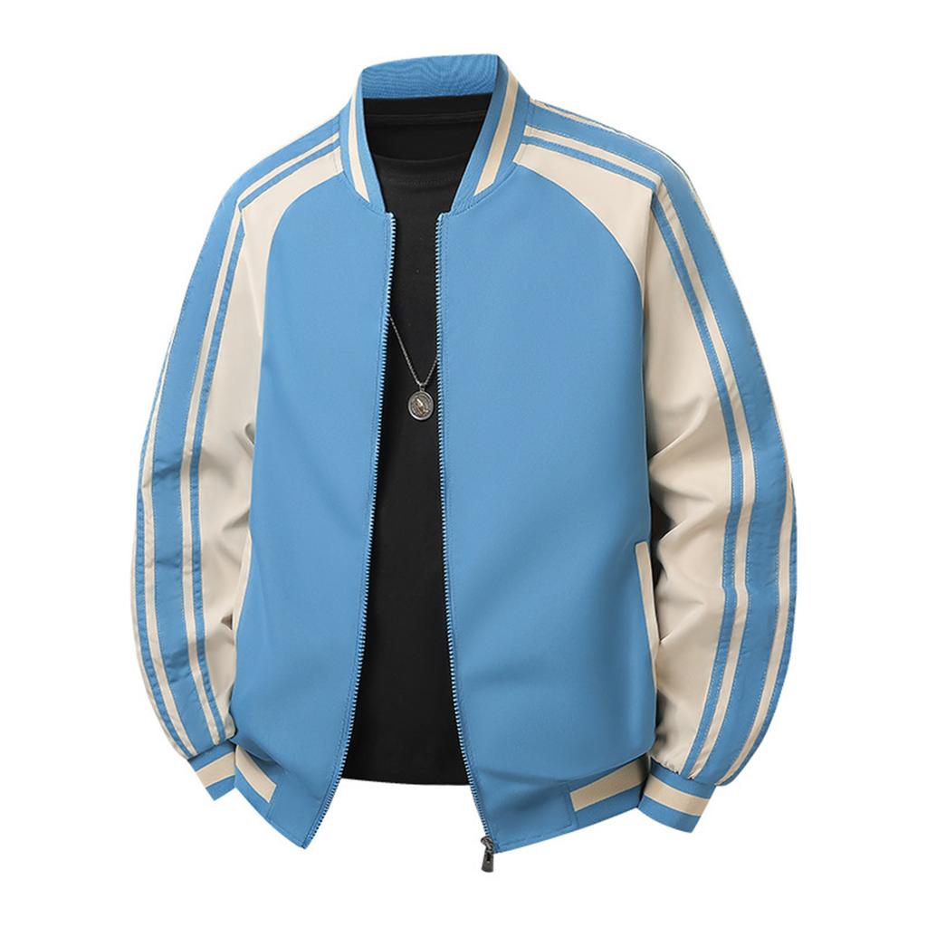Men's Casual Stand-up Collar Color-blocked Ribbon Men's Casual Jacket Baseball Jacket